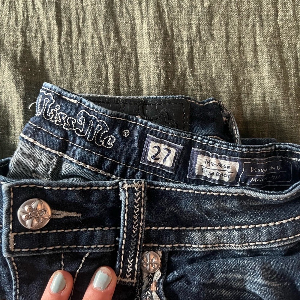 Miss Me Blue Boot Cut Jeans with Contrast Stitching